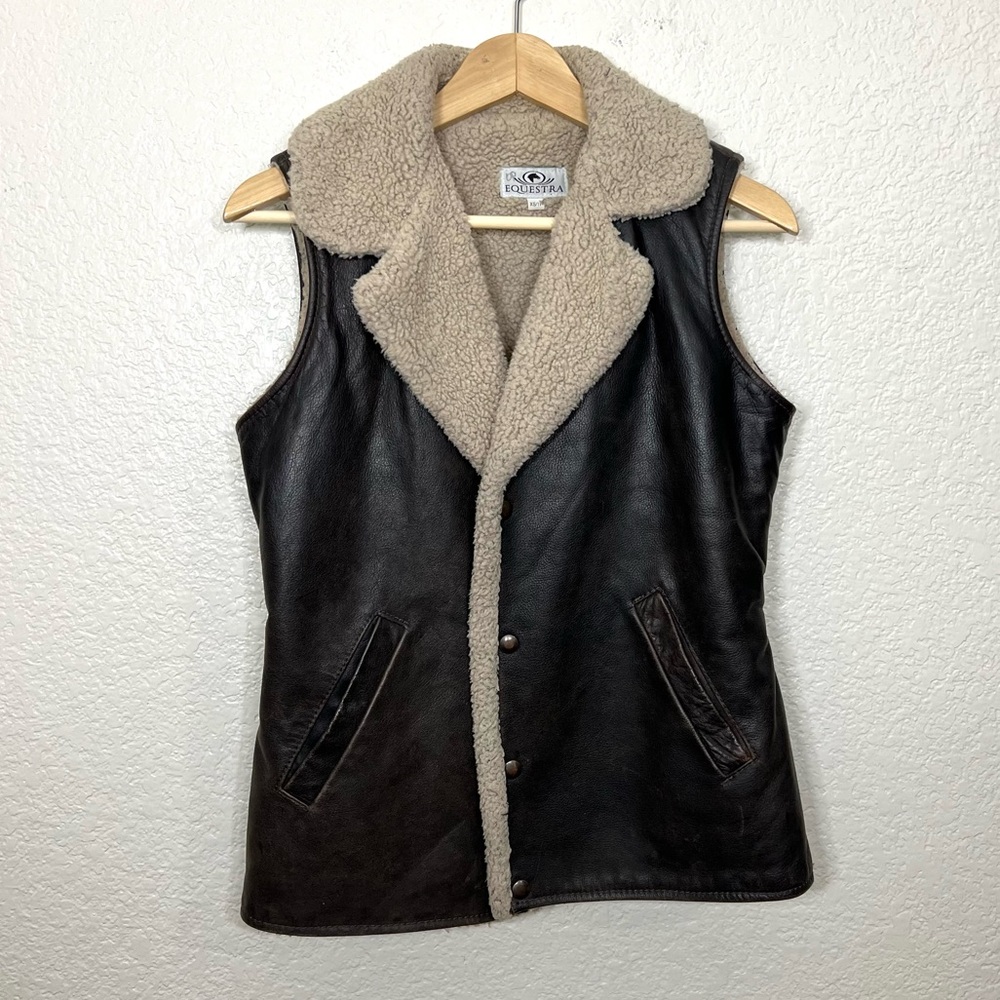 Equestra Leather Vest Dark Brown and Cream Sherpa Lining Size XS